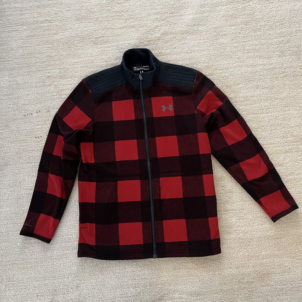 Under Armour Storm Cold Gear Full Zip Red Black Plaid Shirt Mens Medium